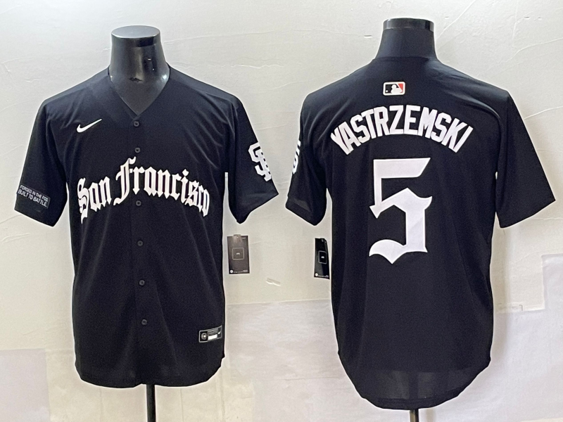 Men 2025 San Francisco Giants #5 Yastrezemski Black Five generations Joint Name Nike MLB Jersey